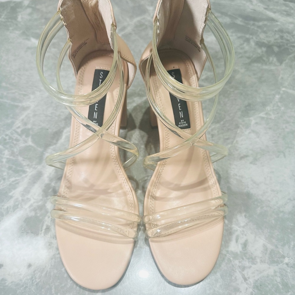 Steven Steve Madden High Heel Nude Chunky Clear Sandals Womens Size 7.5